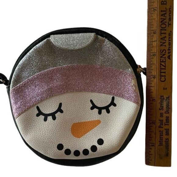 Betsy Johnson Snowman Wristlet Coin Clutch Round Silver Pink Purse - Picture 9 of 10